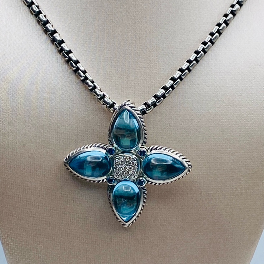 David Yurman Renaissance Blue Topaz Diamond Teardr - Picture 7 of 11